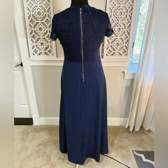 Chic Navy Blue Lace Maxi Dress - Picture 4 of 13